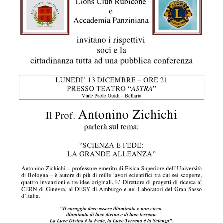 SCIENZA E FEDE: LA GRANDE ALLEANZA 13 dicembre 2010